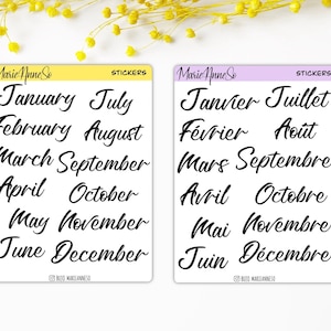 Foglio di adesivi calligrafati con i mesi dell'anno | 12 mesi per calendari, agende e diari, calendari 2025