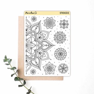 Feuille d’Autocollants Mandala à Colorier – Stickers Relaxation pour Journalisation et Scrapbooking