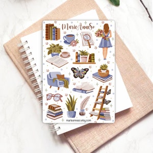 Book Sticker Sheet, Comfortable Reading - Journal Stickers, Planner, Bullet Journal & Scrapbooking Stickers