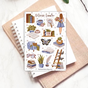 Feuille d'autocollants de livres, lecture confortable Autocollants de journal, planificateur, stickers bullet journal & scrapbooking image 1