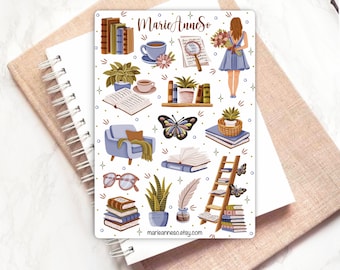 Feuille d'autocollants de livres, lecture confortable - Autocollants de journal, planificateur, stickers bullet journal & scrapbooking