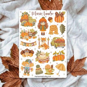 Feuille d’Autocollants Automne Cozy - Stickers Citrouille - Stickers pour Planner, Scrapbook, Journal | Stickers de Décoration Journaling