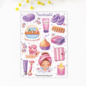 Self-Care Stickers – Kawaii Spa Stickers, Wellness Routine, Planner Stickers, Bullet Journal Decoration