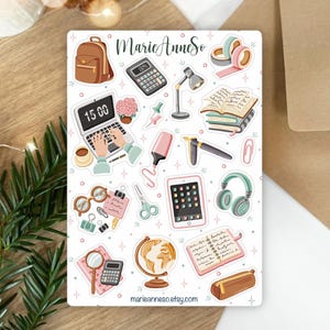 Sticker Sheet Study & Work Kawaii | Stickers Bureau Laptop Papeterie Scolaire | Back to School Planner Journal | Scrapbooking Aesthetic
