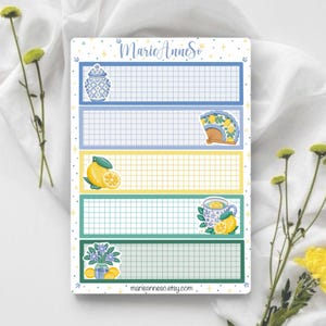 Feuille d’Autocollants Bannières de Titres sur le thème des Citrons - Jaune & Bleu Méditerranée - Stickers pour Planner, Journal, Scrapbook