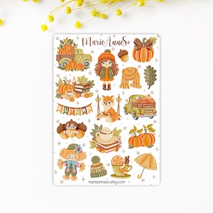 Feuille d’Autocollants Automne Cozy - Stickers Citrouille - Stickers pour Planner, Scrapbook, Journal | Stickers de Décoration Journaling