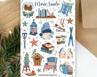 Winter and Christmas Theme Sticker Sheet - Stickers for Planner, Journal and Scrapbooking Decoration