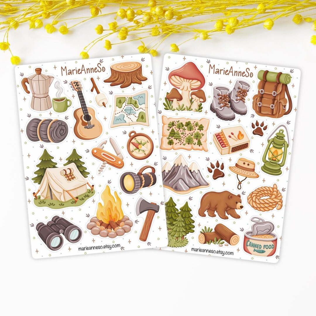 Camping Sticker Craft Set of 2 Sheets of Camping and Nature Stickers - Stickers for Planners ...
