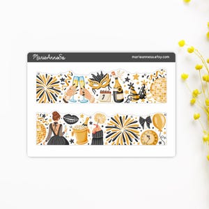 Feuille d’Autocollants Frise Nouvel An - Décoration Festive Happy New Year 2025 - Stickers parfaits pour Planner, Journal, Agenda, Scrapbook
