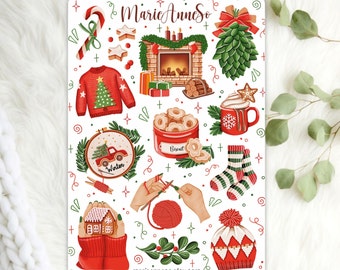 Winter and Christmas Theme Sticker Sheet - Stickers for Planner, Journal and Scrapbooking Decoration