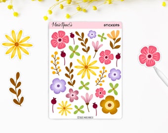 Feuille d’autocollants - Fleurs | Autocollants Bullet Journal, Autocollants Agenda, Autocollants Scrapbook, Autocollants tulipes, Journal