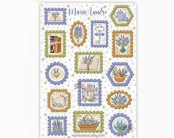 Vintage lavender stickers | Lavender illustrated stamps | Provence planner stickers