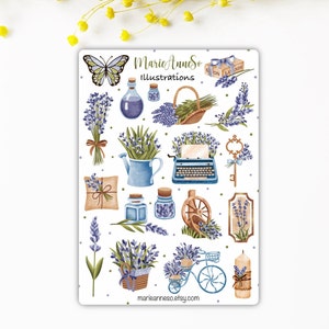 Feuille d’Autocollants Lavande Vintage - Stickers Fleurs & Décorations de Jardin pour Scrapbooking, Planner, Agenda et Journal