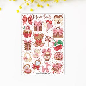 Feuille d’Autocollants Thème Amour, Douceur et Saint-Valentin – Stickers pour Planner, Journal et Scrapbooking