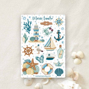 Feuille d’Autocollants Thème Maritime - Stickers pour Journal, Planner et Scrapbooking