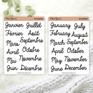 Foglio di adesivi calligrafati con i mesi dell'anno | 12 mesi per calendari, agende e diari, calendari 2025