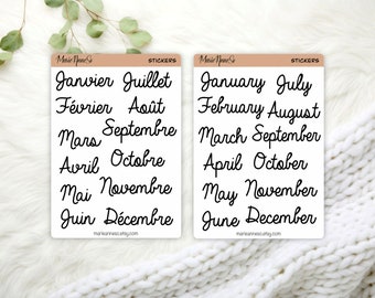 Month of the Year Stickers - Calligraphy - 12 months - Bullet Journal & Planner Sticker