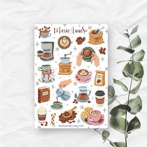 Feuille d’Autocollants Café, Routine Matinale – Stickers pour Planner, Journal et Scrapbooking