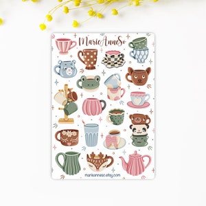Folha de adesivos para canecas e xícaras de café – Adesivos aconchegantes para diário, planejador e scrapbooking