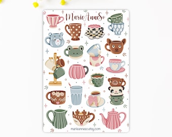 Sheet of Mug and Coffee Cup Stickers – Cozy Stickers for Journals, Planners and Scrapbooking