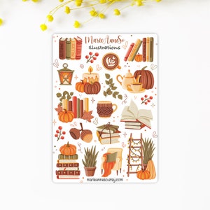 Feuille d’Autocollants Automne Cozy - Stickers Citrouille et Saison pour Planner, Scrapbook, Bujo | Stickers de Décoration Journaling