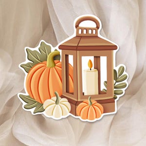 Autocollant Lanterne d’Automne avec Citrouilles - Grand Sticker pour Planner, Scrapbook, Bujo, Agenda | Stickers de Saison, Décoration