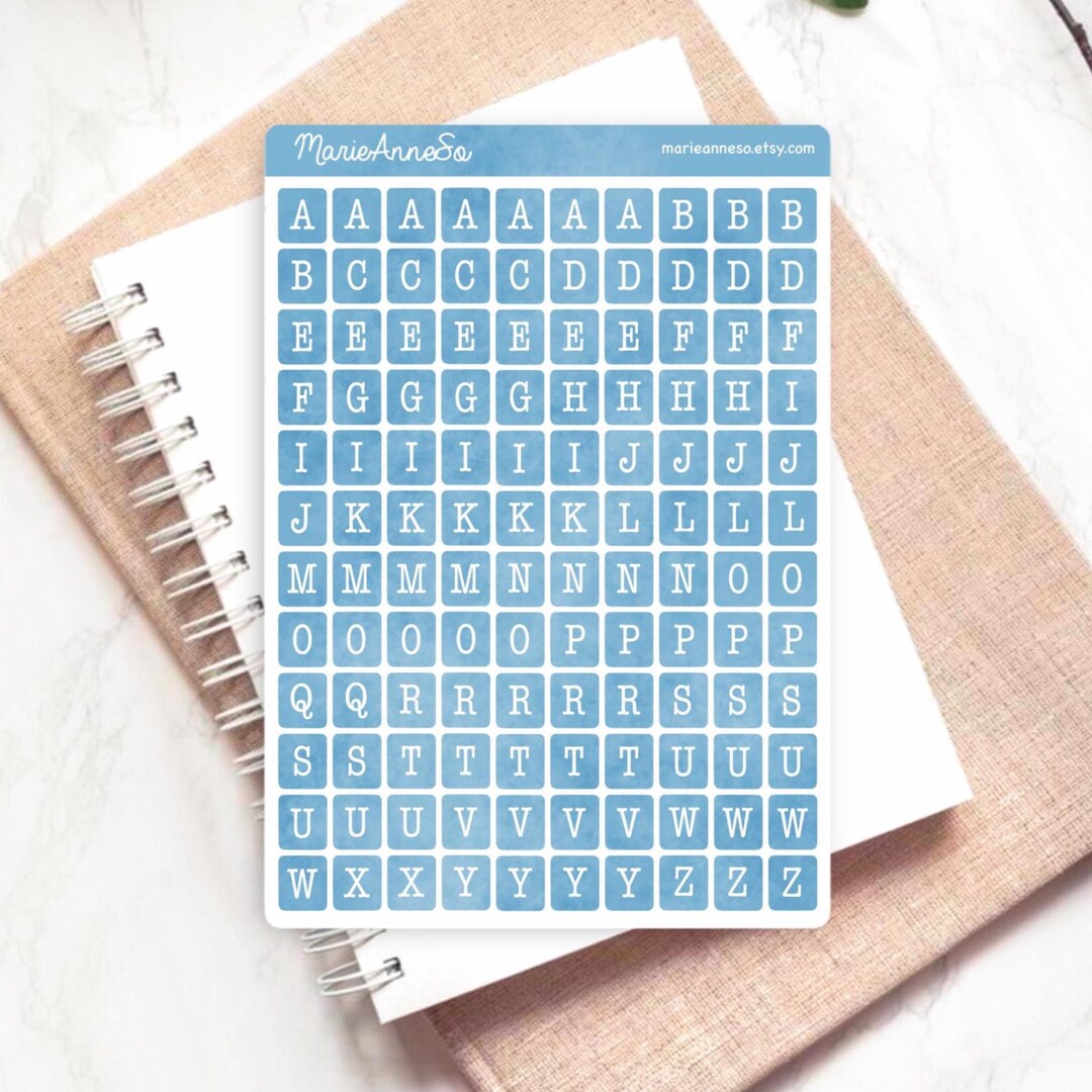 Blue Alphabet Sticker Sheet | Letter Stickers A to Z Planner ...