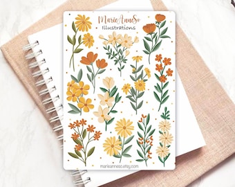 Autocollants Fleurs Jaunes - autocollants Planner, autocollants de journal, Scrapbook, autocollants de nature, autocollant floral, verdure