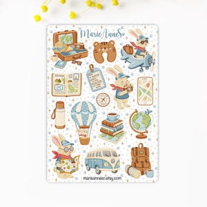 Feuille d’Autocollants Essentiels du Voyage - Stickers pour Journal, Planner, Calendrier, Scrapbooking - Autocollants Papeterie Journaling