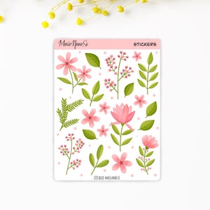 Feuille d’Autocollants Fleuris - Stickers pour Journal, Scrapbooking, Planner - Thème Floral Kawaii