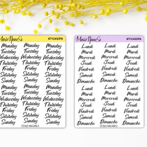 Feuille d’Autocollants Jours de la Semaine Calligraphies | 42 Stickers pour Planner, Journeaux, Planificateurs et Calendriers 2025
