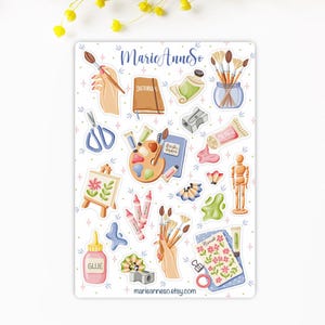 Feuille d’Autocollants Art et Loisirs Créatifs - Stickers pour Planner, Journal, Scrapbooking, Art Illustratif, Pastel - Collection Cozy Art