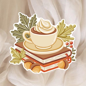 Adesivo de Outono - Livros e Café - Adesivo para Planner, Scrapbook, Agenda | Adesivos sazonais, decoração de outono