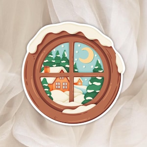 Autocollant Fenêtre Hivernal Cozy, Hygge – Thème Hiver - Sticker parfait pour la Décoration de Planner, Journal et Scrapbook