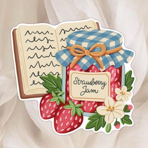 Autocollant Confiture de Fraises - Sticker Fleuris pour Agenda, Scrapbook et Planner - Autocollant Fruité & Vintage