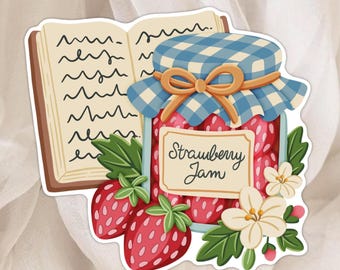 Strawberry Jam Sticker Sheet | Cottagecore Sticker | Newspaper Sticker | Scrapbooking Sticker | Planner Sticker | Vintage Book Sticker