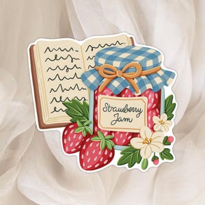 Autocollant Confiture de Fraises - Sticker Fleuris pour Agenda, Scrapbook et Planner - Autocollant Fruité & Vintage