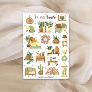 Boho Plant Stickers, Cottagecore Furniture Sticker Sheet, Houseplant Planner Stickers, Aesthetic Home Decor Kawaii Stickers, Journal Deco image 4