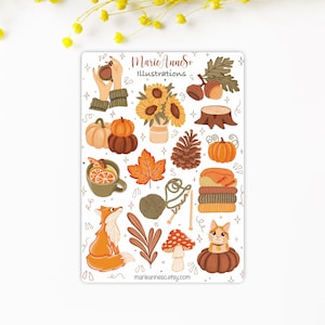 Feuille d’Autocollants Automne Cozy - Stickers Citrouille et Saison pour Planner, Scrapbook, Bujo | Stickers de Décoration Journaling