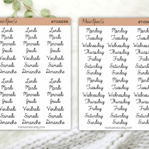 Stickers Jours de la Semaine en Calligraphie – Autocollants pour Planner et Journal – 42 Stickers pour 6 Semaines