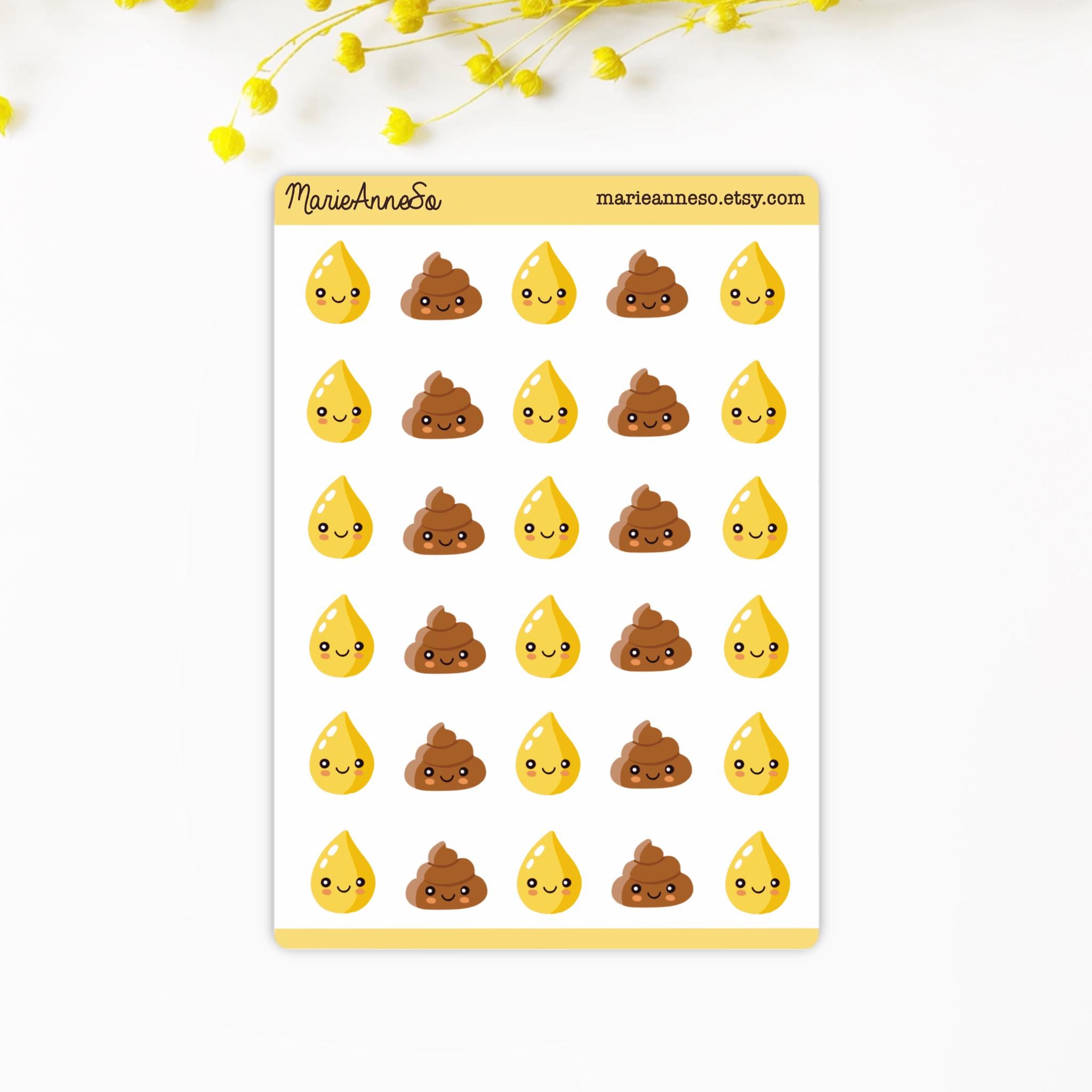 Bogen mit 30 Sauberkeitsaufklebern – Emoji-Kot- und Pipi-Tropfen – Spaßiges Lernen für Kinder – Töpfchentraining und Gewohnheitstracker