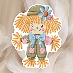 Autocollant Poupée épouvantail Kawaii - Style Cottagecore Automne - Sticker pour Journal, Scrapbook et Planner
