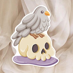 Sticker Magie Noire Kawaii - Autocollant Crâne & Oiseau Mystique - Sticker Ésotérique pour Carnet, Planner, Scrapbooking