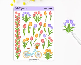 Sticker Sheet - Flowers | Bullet Journal Stickers, Diary Stickers, Scrapbook Stickers, Tulip Stickers, Journal