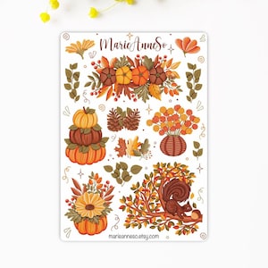 Feuille d'Autocollants d’Automne - Citrouilles & Feuillage | Stickers Saisonniers pour Journal, Planner, Scrapbooking