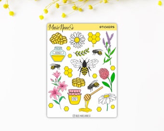 Feuille d’autocollants - Sur le thème des Abeilles et du Miel | Stickers de journalisation, Autocollants Planner, Scrapbook