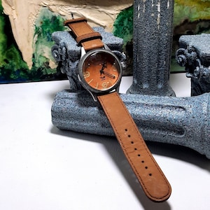 Watch Stainless Steel, Vintage Design 1930 Style, Trendy, Unisex, Swiss mechanism, Saphire Crystal Glass, Genuine Leather Band Handmade Brown Dial and Band