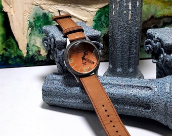 Watch Stainless Steel, Vintage Design 1930 Style, Trendy, Unisex, Swiss mechanism, Saphire Crystal Glass, Genuine Leather Band Handmade