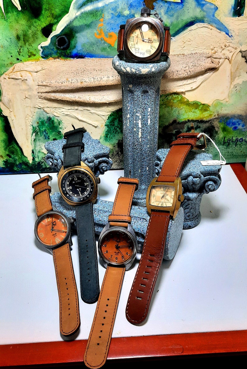 Watch Stainless Steel, Vintage Design 1930 Style, Trendy, Unisex, Swiss mechanism, Saphire Crystal Glass, Genuine Leather Band Handmade image 5