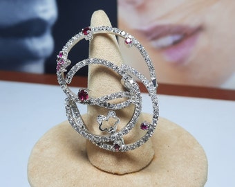 Jewelry Silver Ring, High-End  Finished Diamond-like with Round Red and White Zirconium Stones